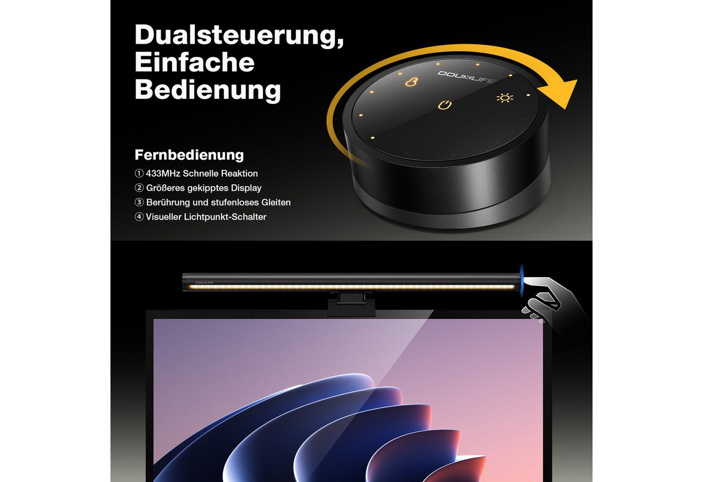 Insma LED Schreibtischlampe Monitor Lampe, LED Screenbar dimmbar mit Touch Fernbedienung, LED fest integriert, Einstellbare Farbtemperatur, Memory-Funktion, 45° schwenkbar Bild 5