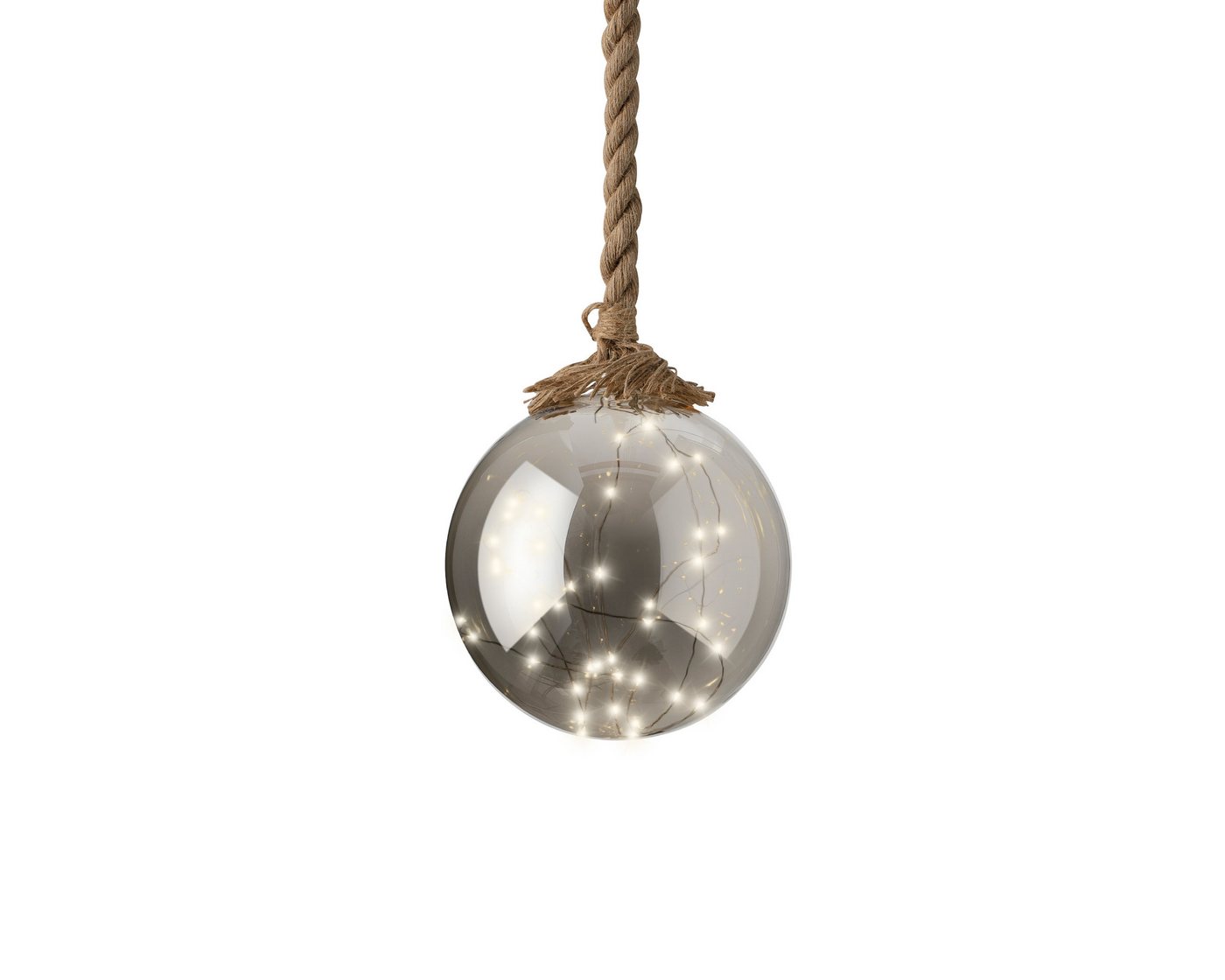 Lumineo LED Dekofigur, Dauerlicht, klassisch warm, LED Glaskugel mit Seil 19cm zum Aufhängen Klassisch Warm Grau Bild 2