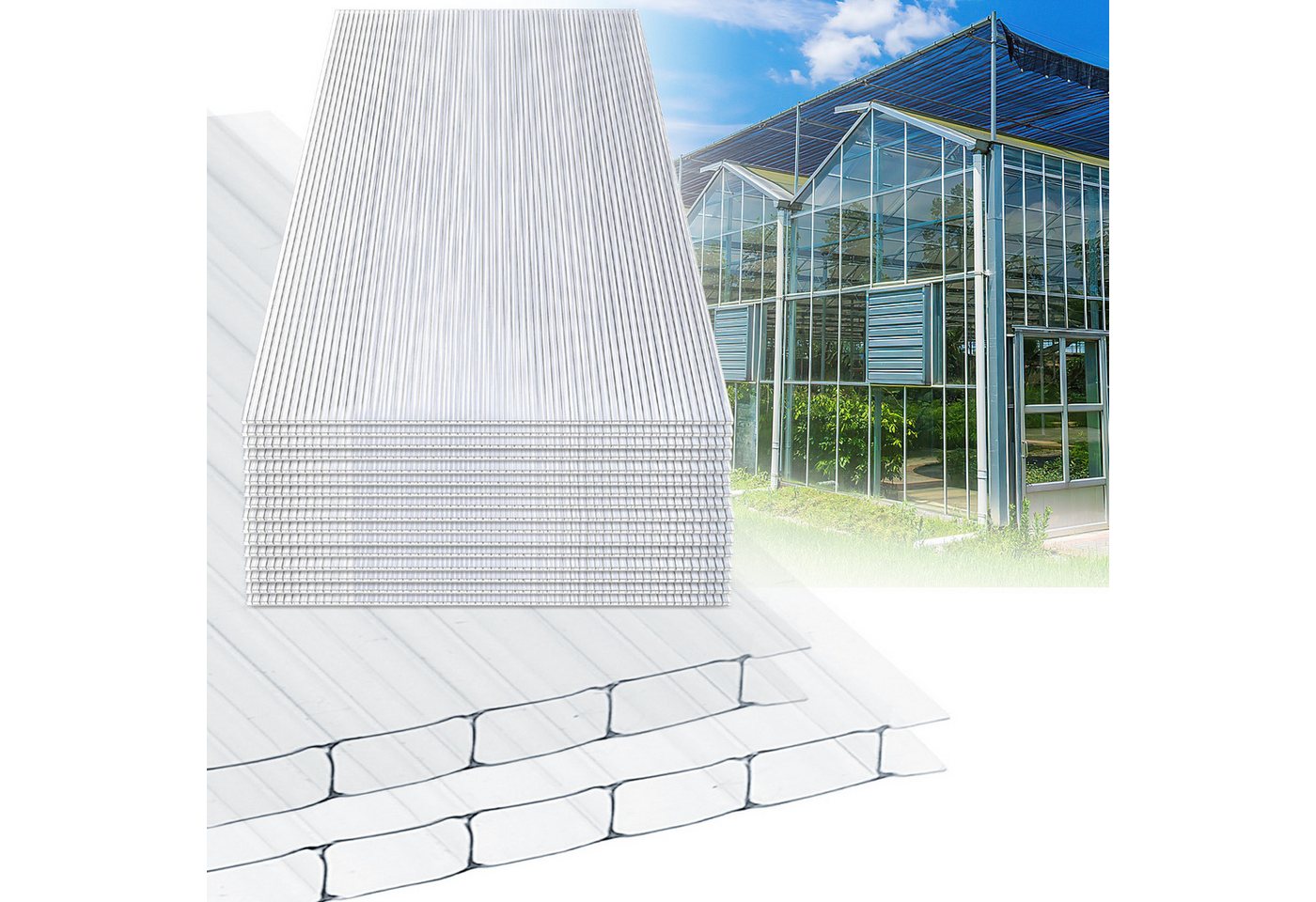 Clanmacy Doppelstegplatte 5/10x Doppelstegplatten 8mm Zuschneidbar Polycarbonat Klar 121x60,5cm, 8 mm, (5-St)