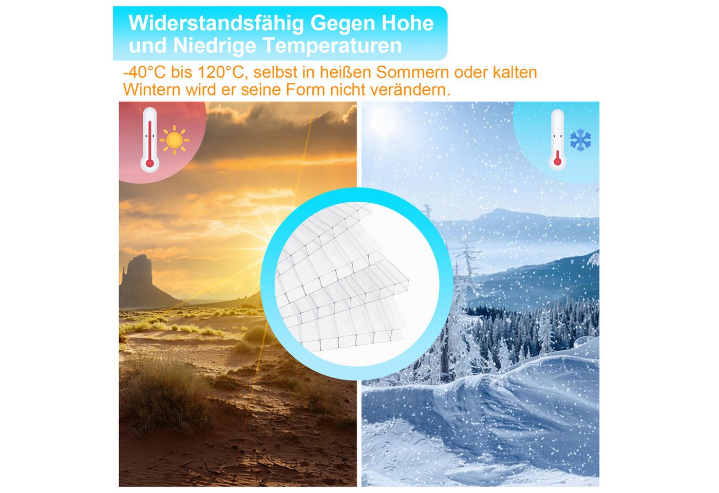 Clanmacy Doppelstegplatte 5/10x Doppelstegplatten 8mm Zuschneidbar Polycarbonat Klar 121x60,5cm, 8 mm, (5-St) Bild 2