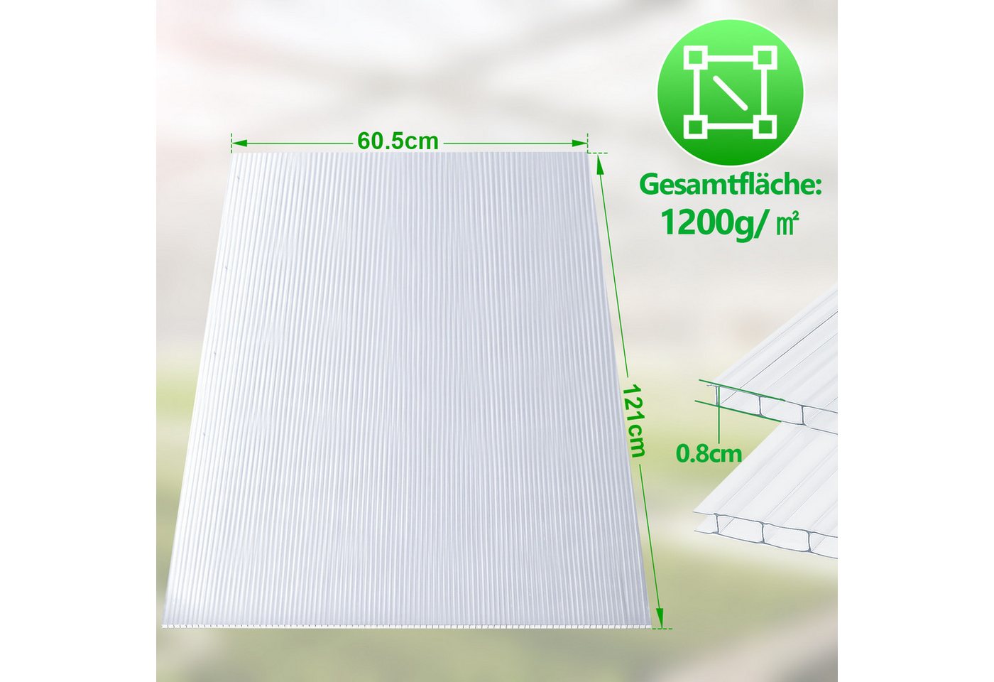 Clanmacy Doppelstegplatte 5/10x Doppelstegplatten 8mm Zuschneidbar Polycarbonat Klar 121x60,5cm, 8 mm, (5-St) Bild 5