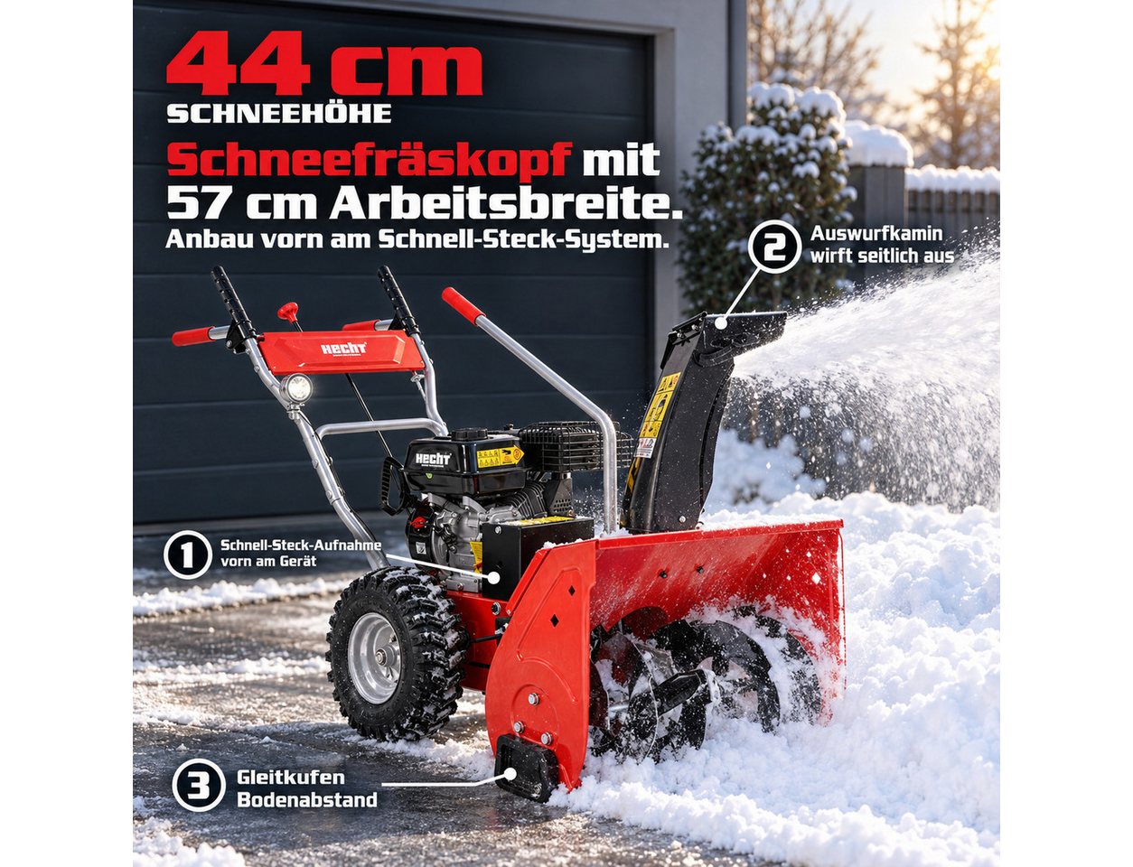 Hecht Benzin-Kehrmaschine 8616 SE mit Auffangbehälter, Schneefräse, 62,00 cm Arbeitsbreite, (3-tlg), Elektrostart, 6,5 PS. 230V Bild 4