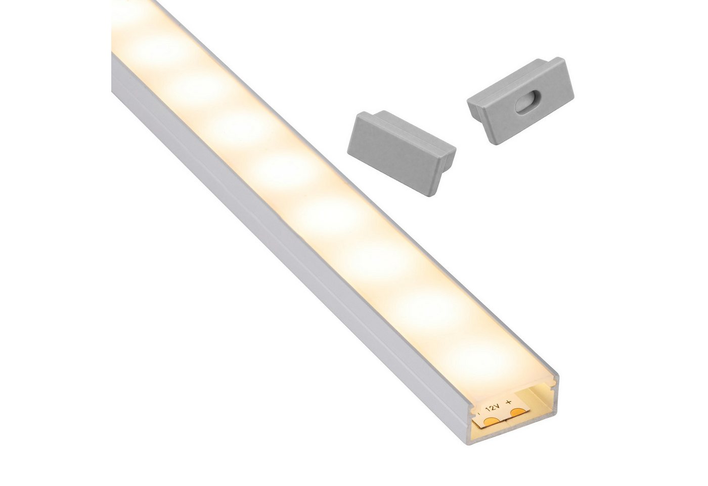 SO-TECH® LED-Stripe-Profil LED Profil-PH1 für breite LED Stripes bis 16 mm, 1m (18x8,5mm) Silbermatt EV1, opale Abdeckung & Endkappenset