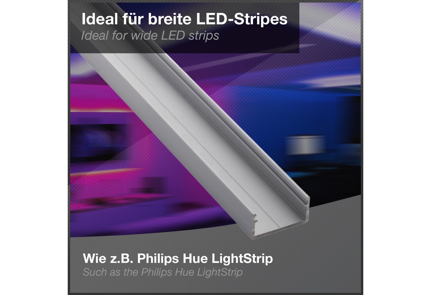 SO-TECH® LED-Stripe-Profil LED Profil-PH1 für breite LED Stripes bis 16 mm, 1m (18x8,5mm) Silbermatt EV1, opale Abdeckung & Endkappenset Bild 4