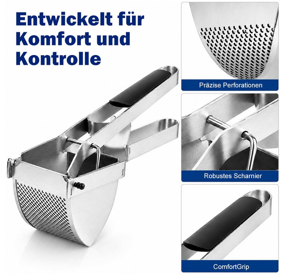 AFKSMILE Kartoffelpresse Kartoffelpresse Edelstahl, Kartoffelstampfer für Püree Babybrei Gemüse, Für cremiges Püree, Obst- & Gemüsebrei, Spätzle & Spaghetti-Eis Bild 4