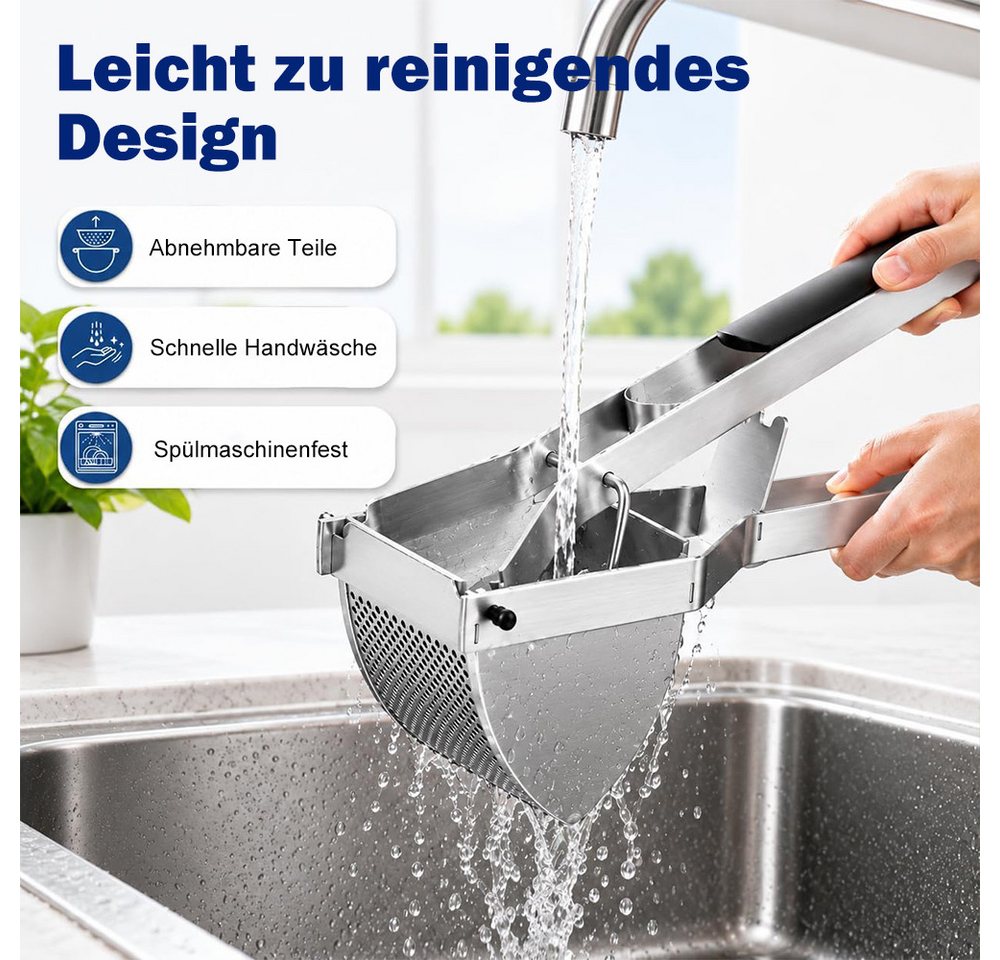 AFKSMILE Kartoffelpresse Kartoffelpresse Edelstahl, Kartoffelstampfer für Püree Babybrei Gemüse, Für cremiges Püree, Obst- & Gemüsebrei, Spätzle & Spaghetti-Eis Bild 5