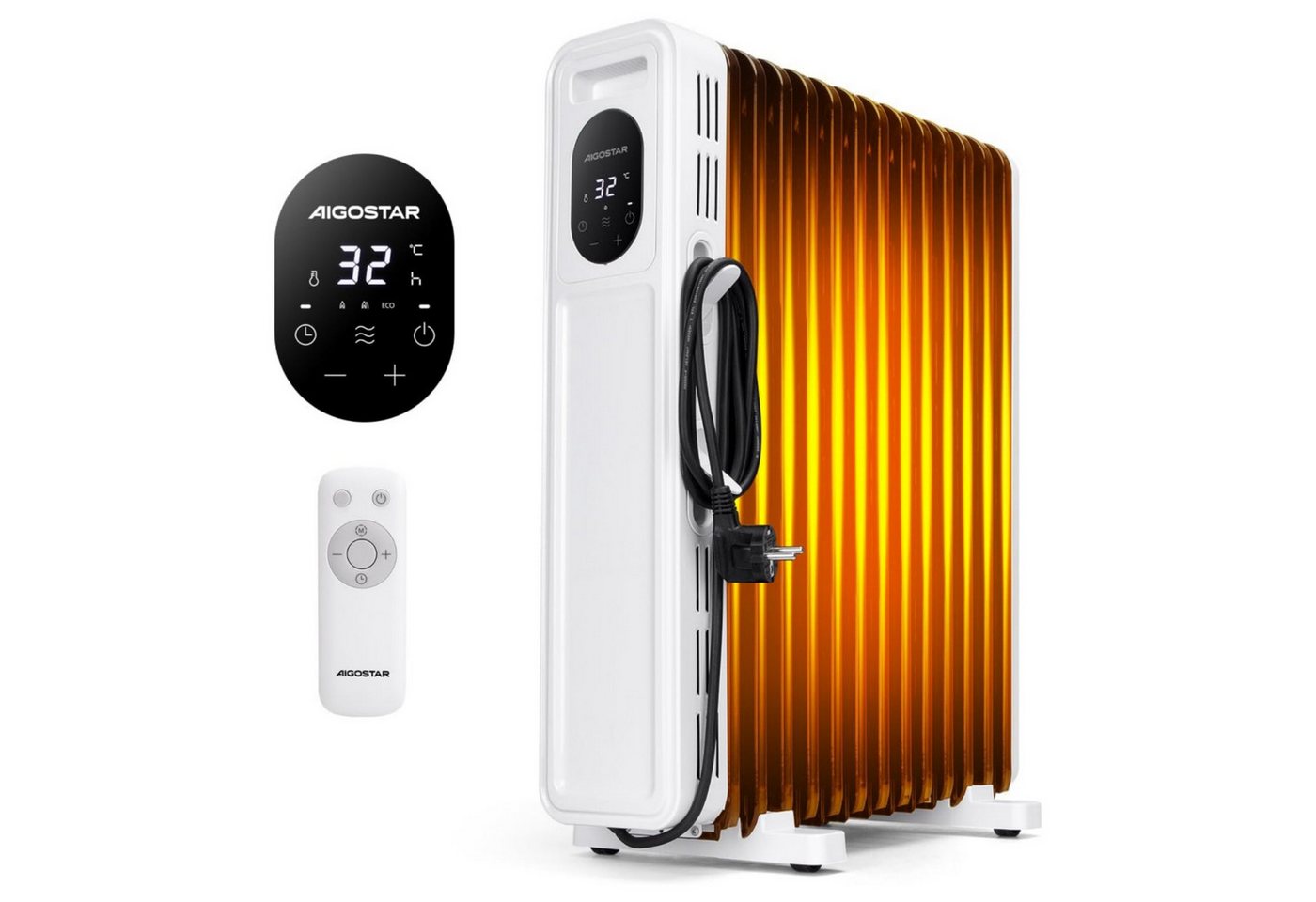 Aigostar Ölradiator Energiesparend Heizung Elektrisch mit Thermostat & Fernbedienung, 2500 W, ECO Modi, 3 Modi, 24H Timer, Kipp & Überhitzungsschutz Bild 2