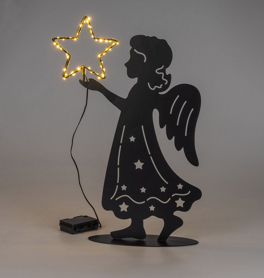 formano LED Dekolicht LED-Engel mit Leuchtstern Timer schwarzes Metall 48cm Weihnachtsdeko, LED fest integriert Bild 5