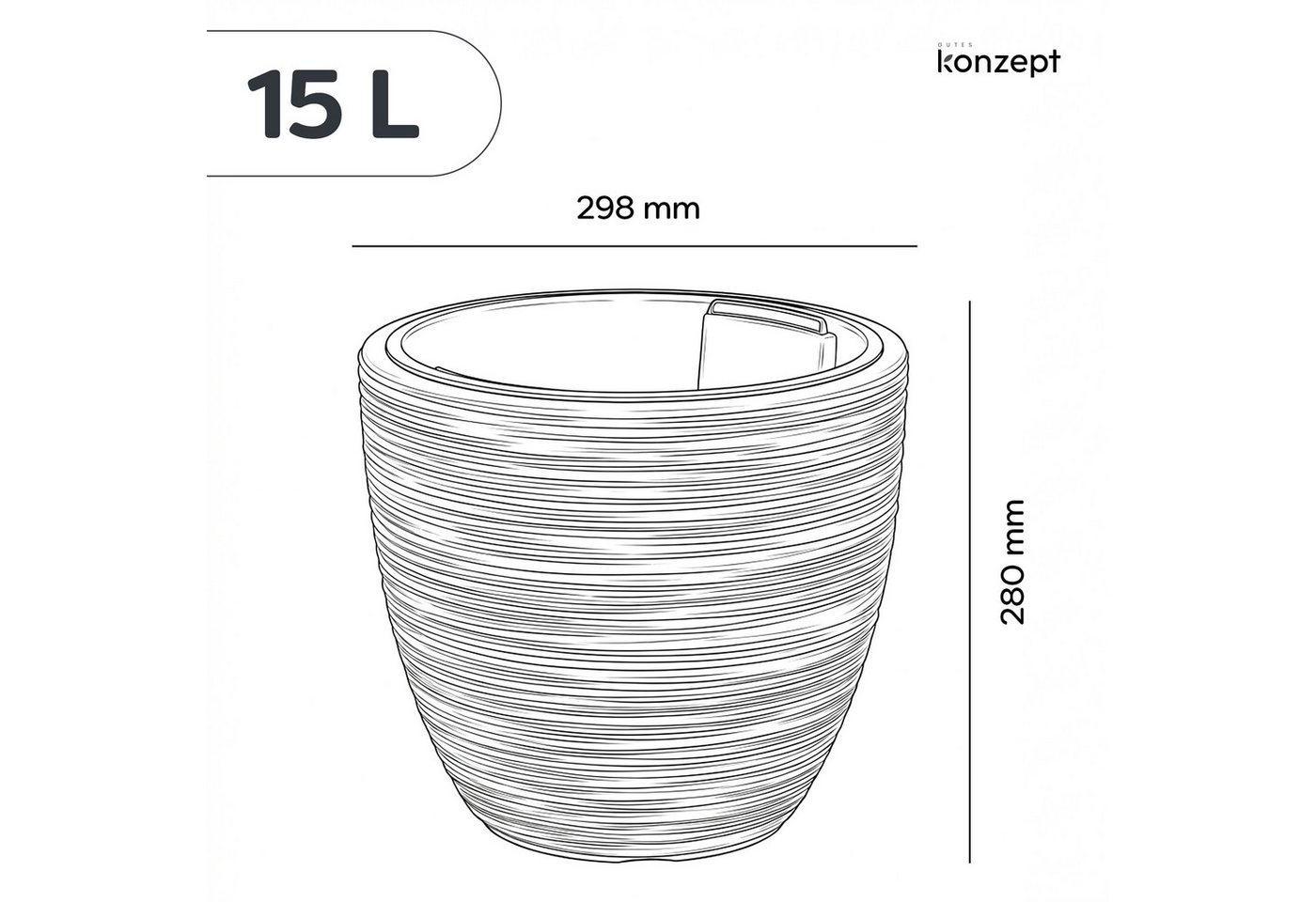 KONZEPT Blumentopf Ø 30 cm aus Kunststoff mit Einsatz, Meißelstruktur, Ovale Form, Herausnehmbarer Pflanzeinsatz, Indoor, Outdoor, Wetterfest Bild 4