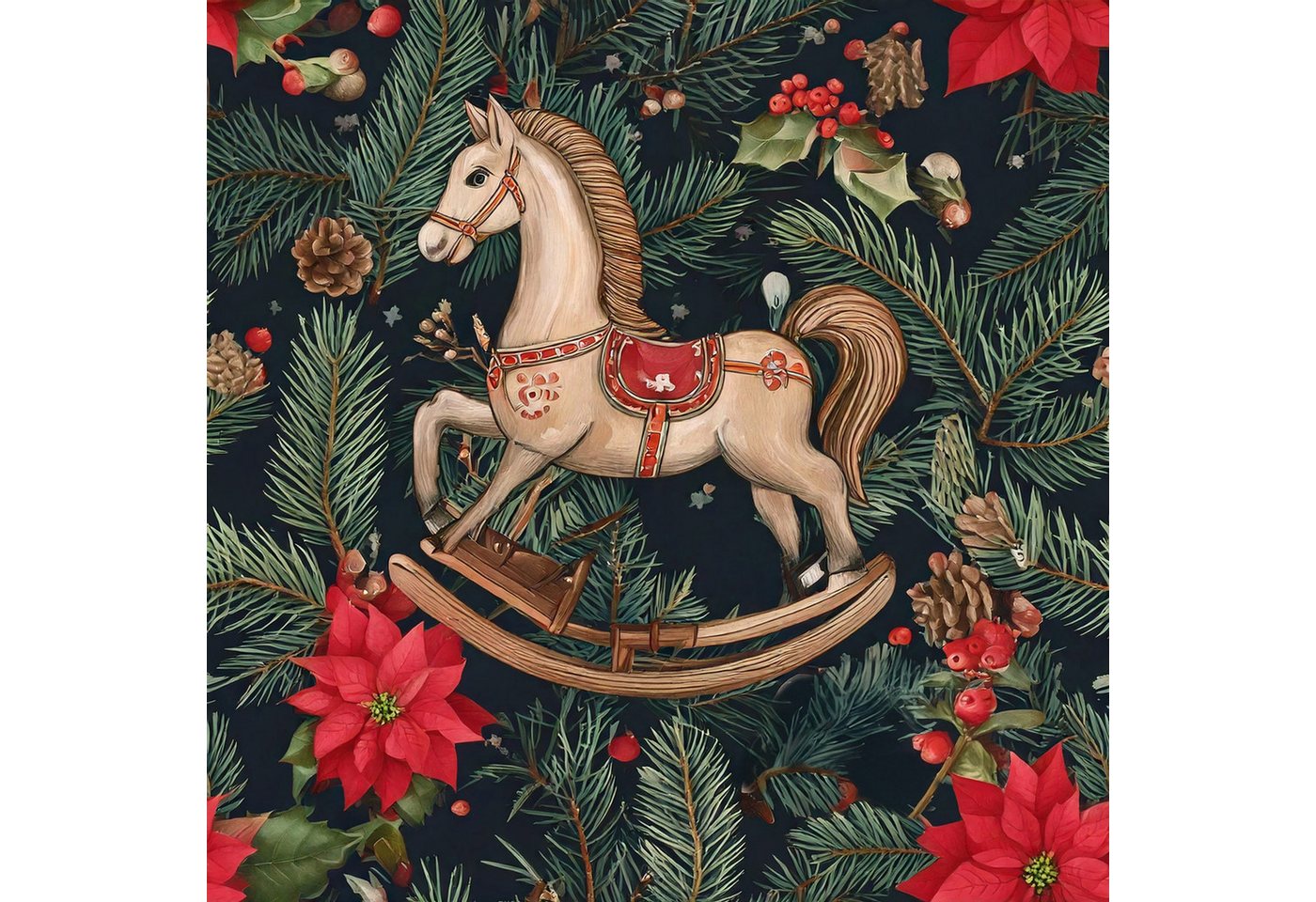 Star Geschenkpapier, Geschenkpapier Schaukelpferd 70cm x 2m Rolle Grün Rot Beige Bild 4