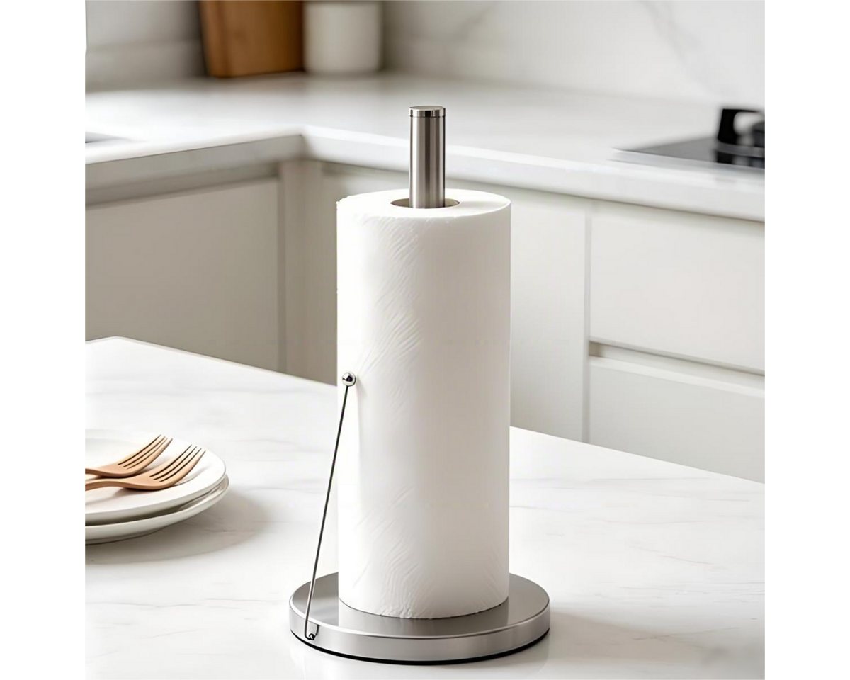 ibettertec Küchenrollenhalter stehend,Küchenpapierständer,Papierrollenhalter Küche, (mit schwerem Standfuß,Edelstahl Premium, Abrollstopp), rutschfest für Küche und Haushalt Bild 5