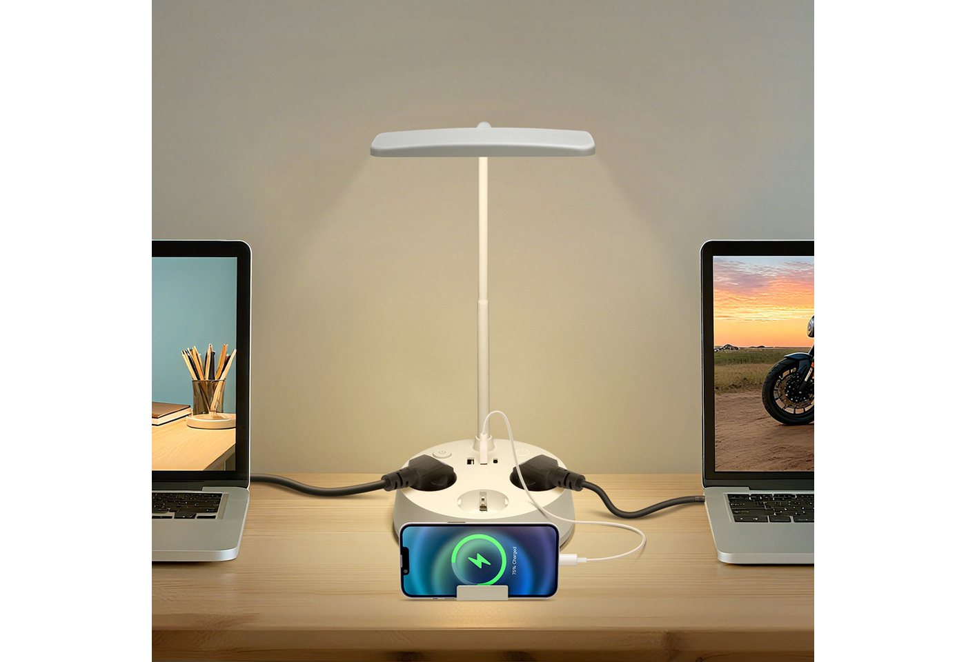 Aigostar Steckdosenleuchte Touch-Tischlampe mit USB & Typ-C, 3 Farben, Dimmen,Weiß Bild 5