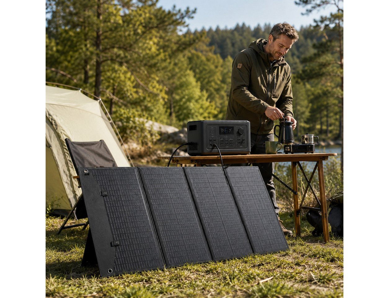 GLIESE Solarmodul 200W 18V – Faltbar, 5,2 kg, 4-in-1 Kabel, für Camping & Powerstation, Kompatibel mit 12V/24V Kraftwerken, Kühlboxen, Laptops,kleines Faltmaß