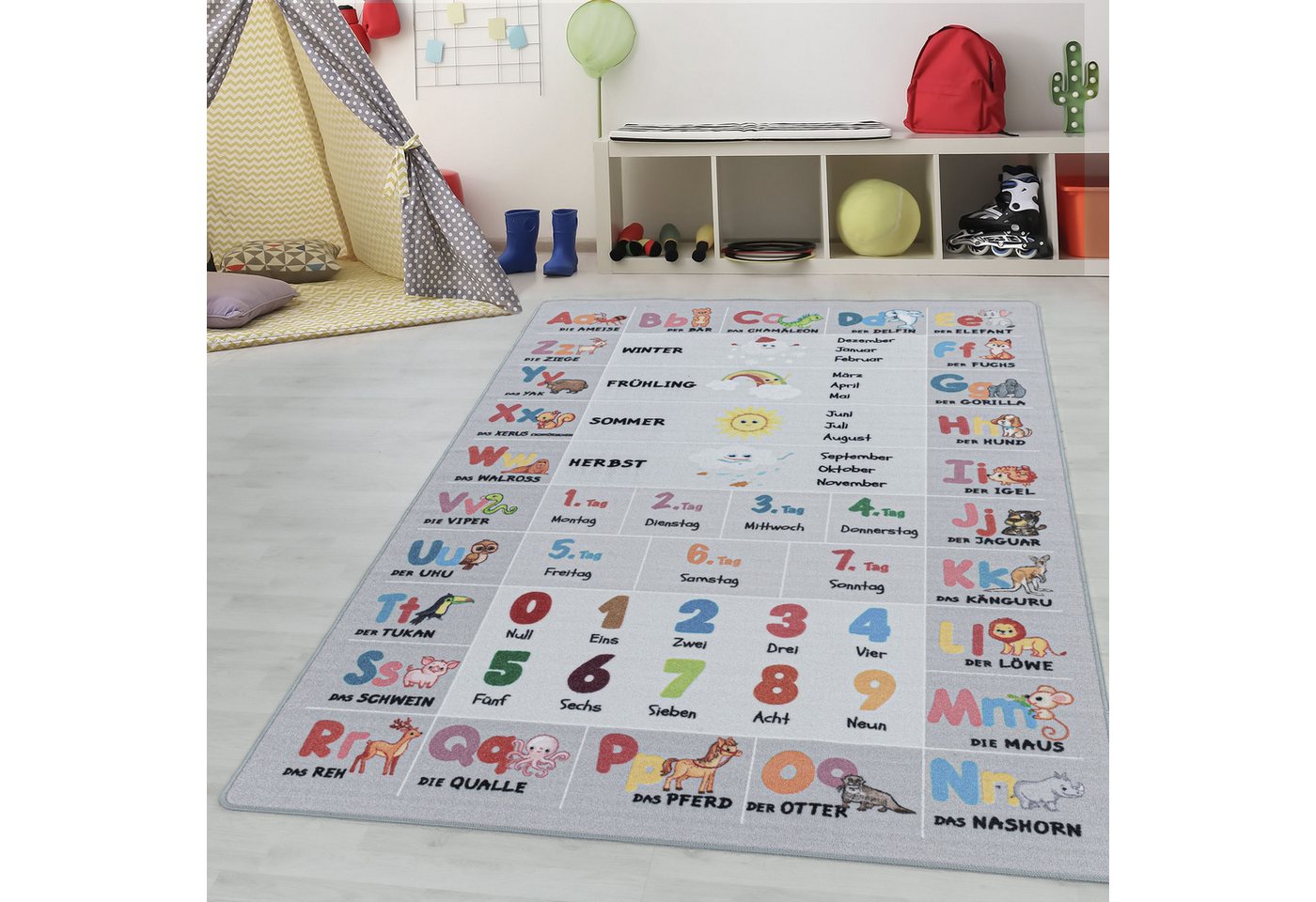Teppium Teppich Alphabet - Buchstaben - Zahlen - Tiere, Rechteckig, Höhe: 7 mm, Teppich Kinderzimmer Alphabet-Buchstaben Rutschfest Waschbar Bild 5