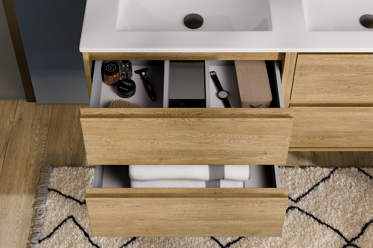 einfachgutemoebel Waschtisch-Set Waschplatz VANDA CREMONA 50cm Schubfach, ohne Oberplatte, cream oak, (Badmöbel Set, 1-St., Waschtisch Unterschrank) Bild 4