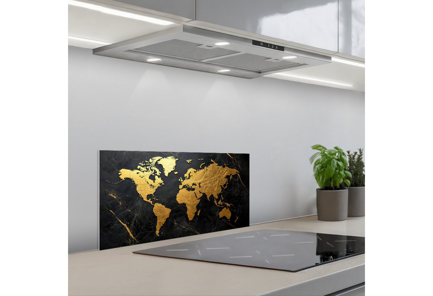 KitchenYeah Küchenrückwand selbstklebend (keine Folie) Weltkarte - Gold - Marmor, (1-tlg), Küchenrückwand, Spritzschutz, Kitchen, 60x30 cm