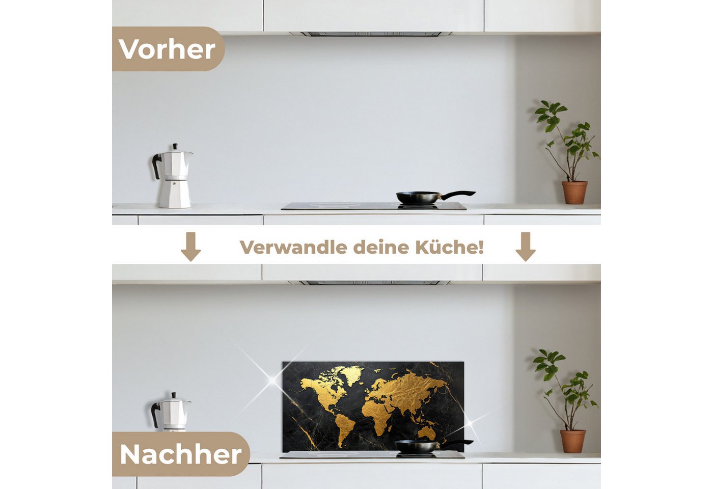 KitchenYeah Küchenrückwand selbstklebend (keine Folie) Weltkarte - Gold - Marmor, (1-tlg), Küchenrückwand, Spritzschutz, Kitchen, 60x30 cm Bild 2