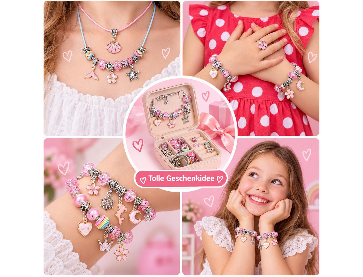 ibettertec Bastel-Armband Kreativset, Schmuckset für Mädchen, 66-tlg. Armband-Bastelset, Geschenk für Mädchen im Alter von 5–12 Jahren