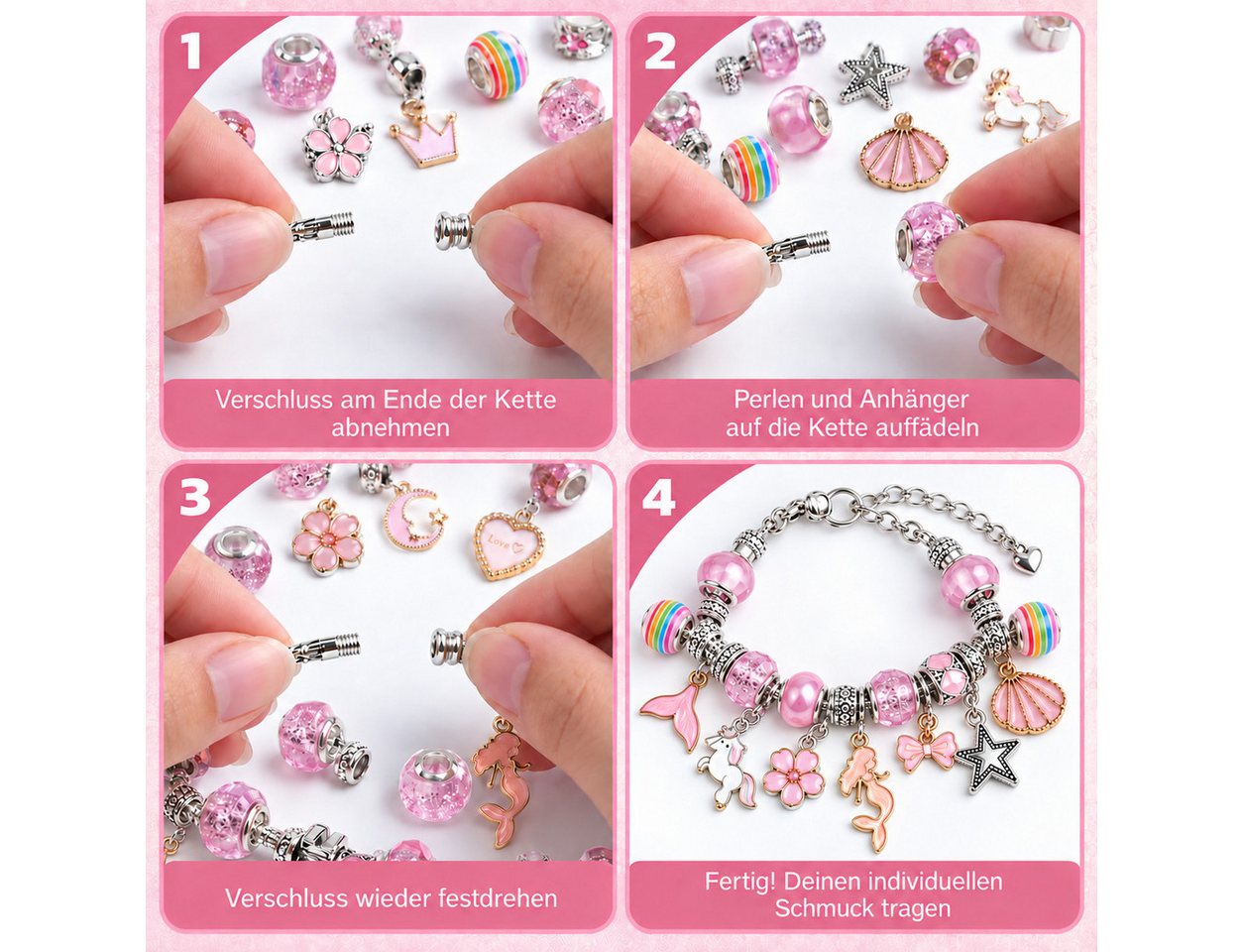 ibettertec Bastel-Armband Kreativset, Schmuckset für Mädchen, 66-tlg. Armband-Bastelset, Geschenk für Mädchen im Alter von 5–12 Jahren Bild 2