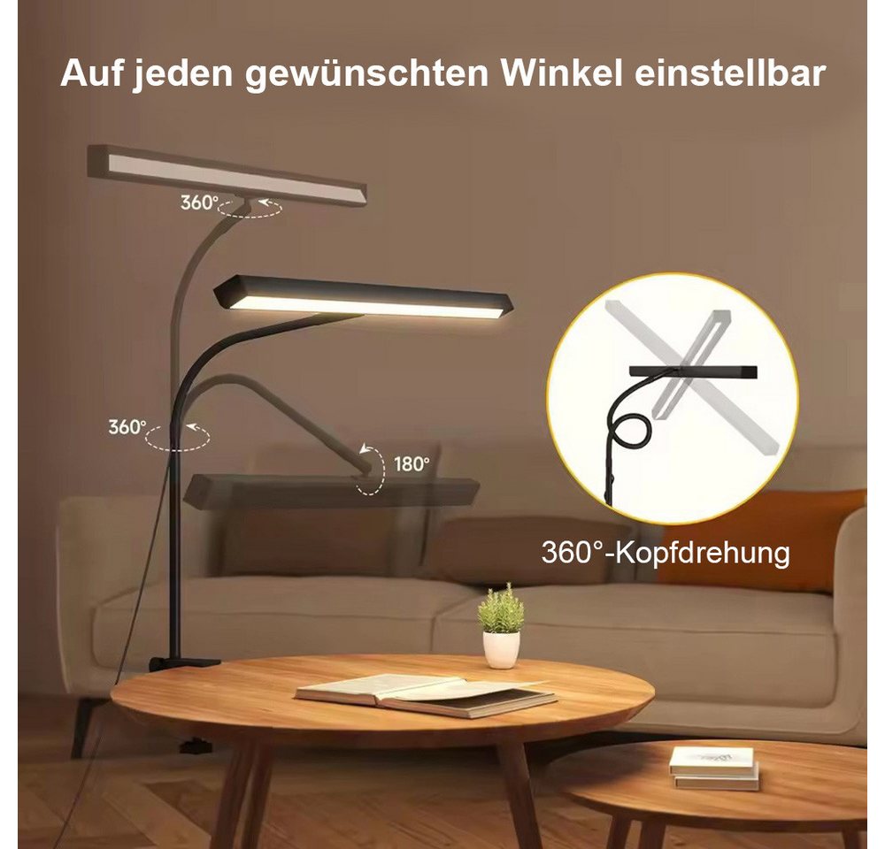 LMaxhome LED Schreibtischlampe 10 W, dimmbar, 3 Lichtfarben, flexibler Schwanenhals, Tischleuchte für Büro, Homeoffice, Lernen, Zeichnen & Handarbeit