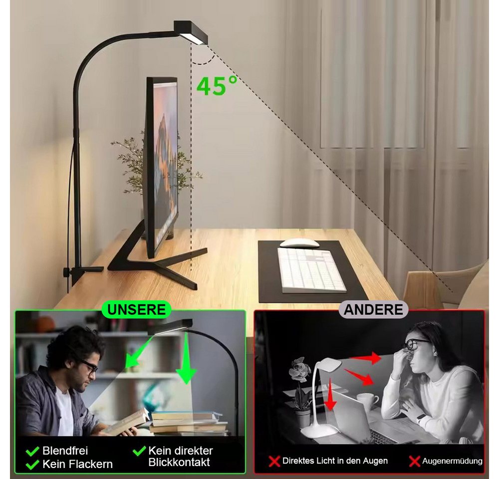 LMaxhome LED Schreibtischlampe 10 W, dimmbar, 3 Lichtfarben, flexibler Schwanenhals, Tischleuchte für Büro, Homeoffice, Lernen, Zeichnen & Handarbeit Bild 2