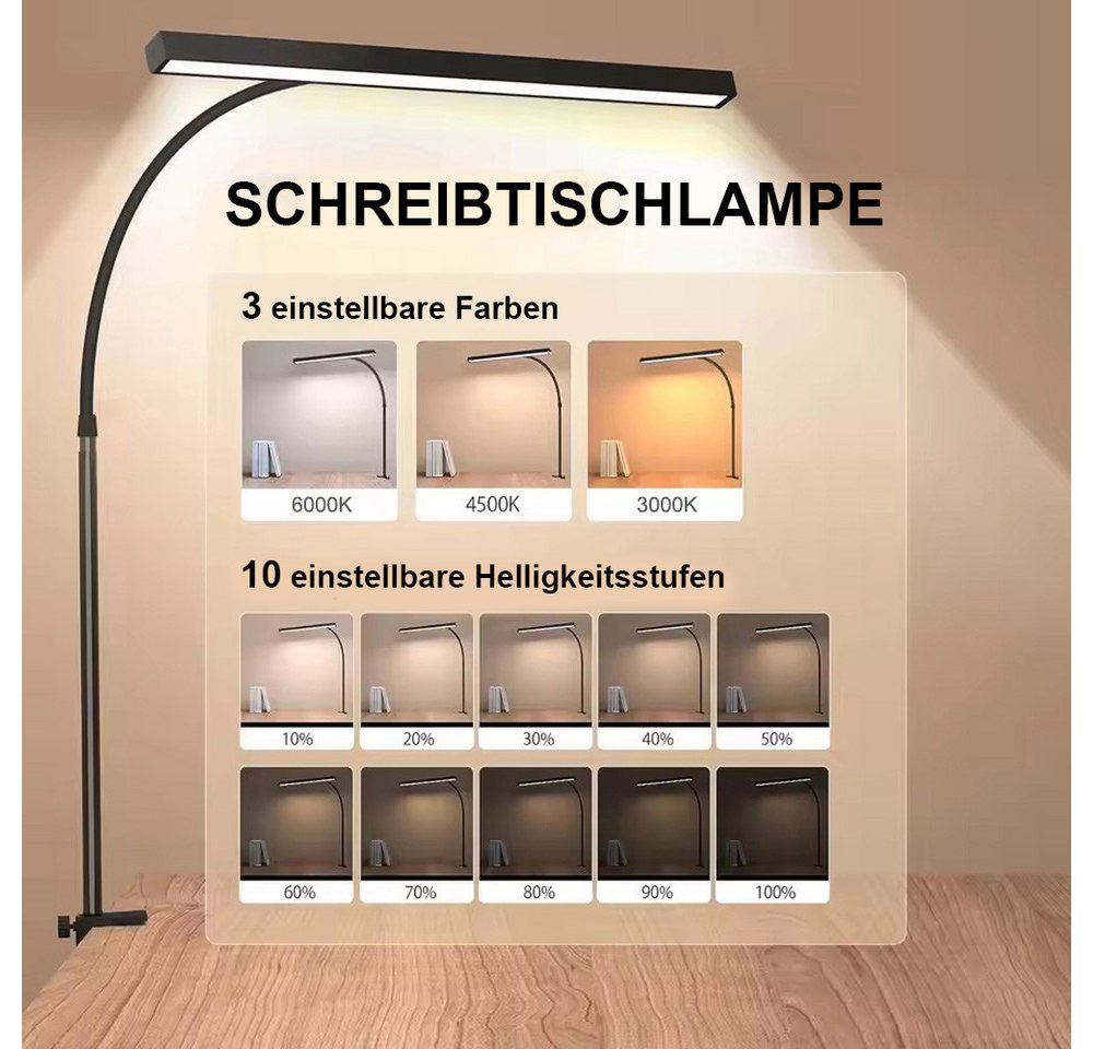 LMaxhome LED Schreibtischlampe 10 W, dimmbar, 3 Lichtfarben, flexibler Schwanenhals, Tischleuchte für Büro, Homeoffice, Lernen, Zeichnen & Handarbeit Bild 3