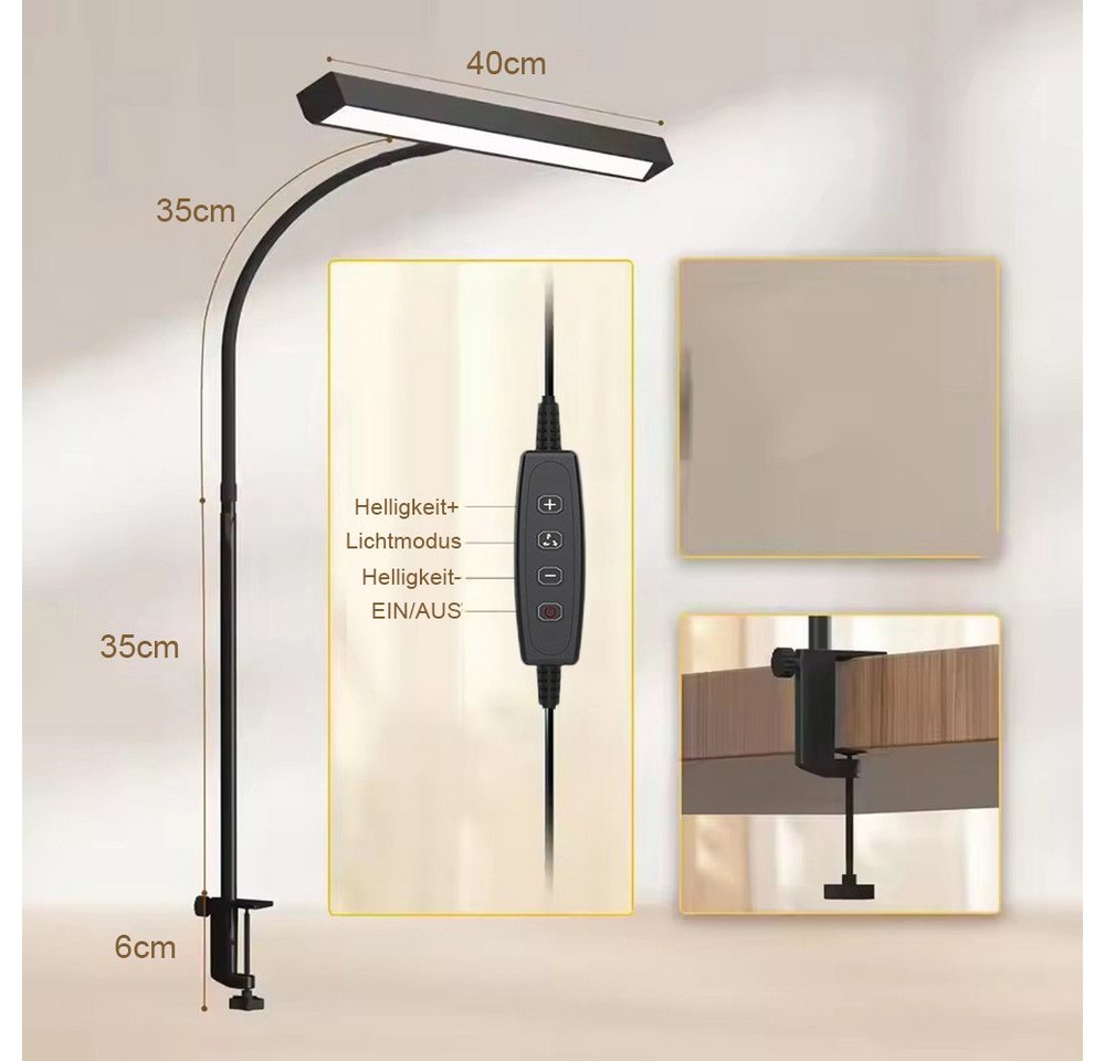 LMaxhome LED Schreibtischlampe 10 W, dimmbar, 3 Lichtfarben, flexibler Schwanenhals, Tischleuchte für Büro, Homeoffice, Lernen, Zeichnen & Handarbeit Bild 4