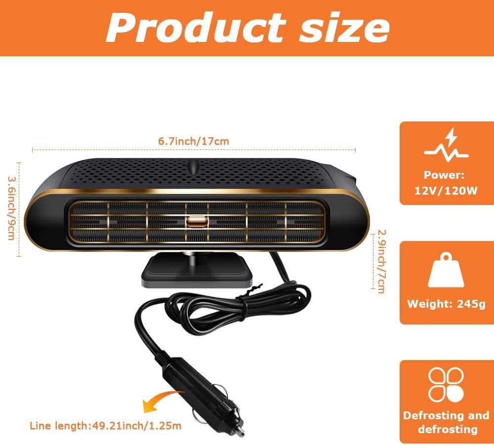 FELIXLEO Heizlüfter Autoheizung 12 V 120 W 2 in 1 Heizlüfter und Defroster 360°
