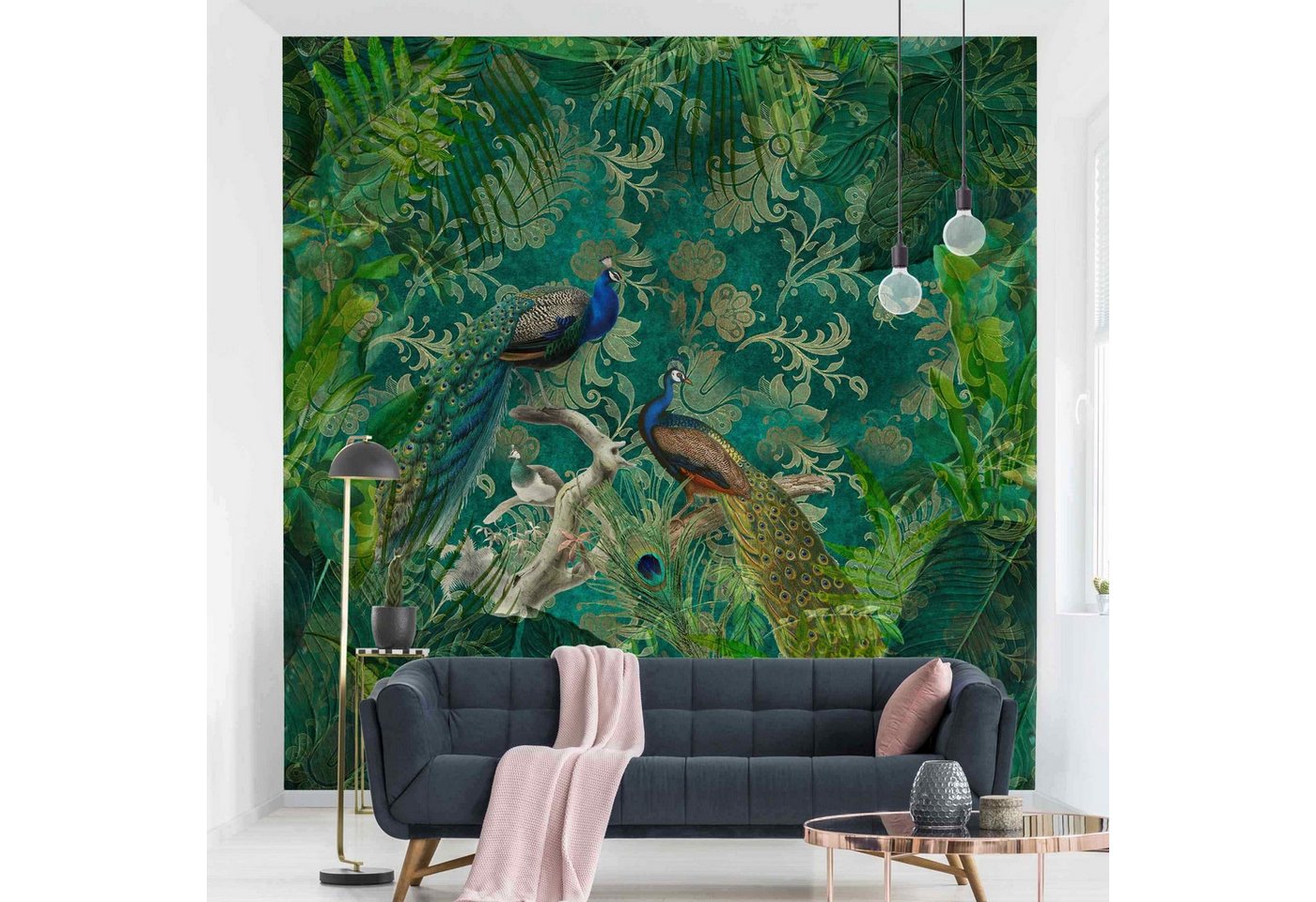 Bilderdepot24 Vliestapete Vintage Shabby Chic Collage Edler Pfau Dschungel Tropisch Wanddeko, Glatt, Matt, (Vliestapete inkl. Kleister oder selbstklebend), Wohnzimmer Schlafzimmer Küche Flur Fototapete Motivtapete Wandtapete Bild 5