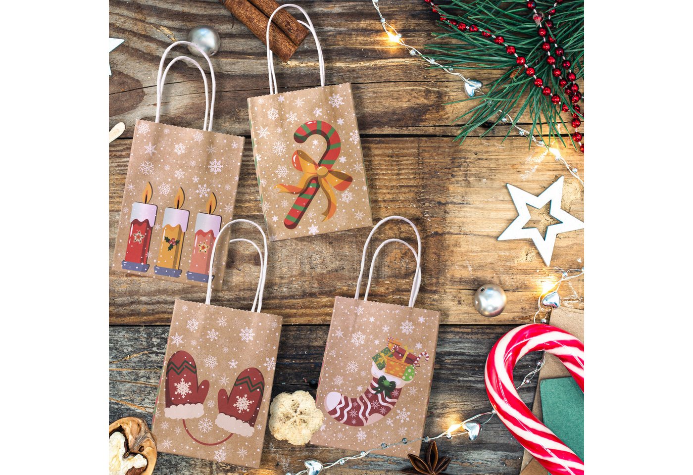 hausleben befüllbarer Adventskalender 24 Geschenktüten aus Kraftpapier (73-tlg), inkl. Sticker 1-24, 3m Paketschnur, 24 Holzklammern
