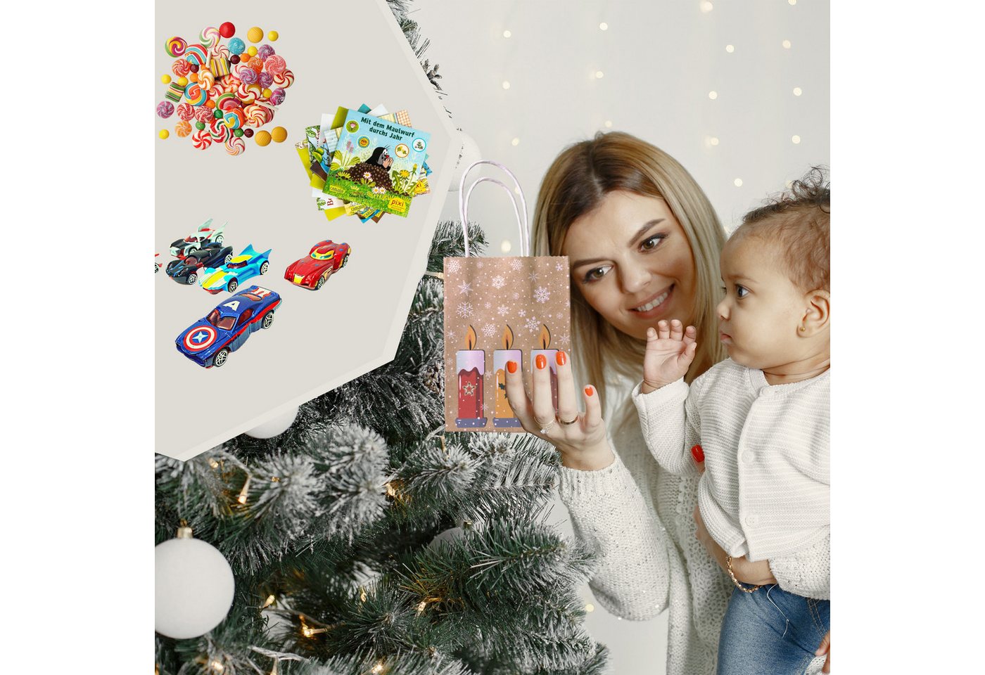 hausleben befüllbarer Adventskalender 24 Geschenktüten aus Kraftpapier (73-tlg), inkl. Sticker 1-24, 3m Paketschnur, 24 Holzklammern Bild 5