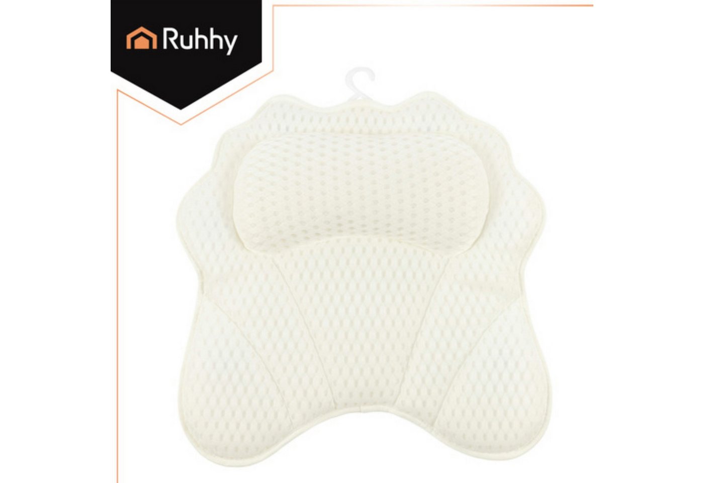 Ruhhy Badewannenkissen Badekissen 43x40 cm Entspannungskissen mit 6 Saugnäpfen, Badekissen mit 6 Saugnäpfen und Aufhängehaken für Badewanne, Badekissen mit 6 Saugnäpfen und Aufhängehaken, 6 Saugnäpfe, 3D-Mesh-Gewebe, Schnelltrocknend, Ergonomische Form Bild 2