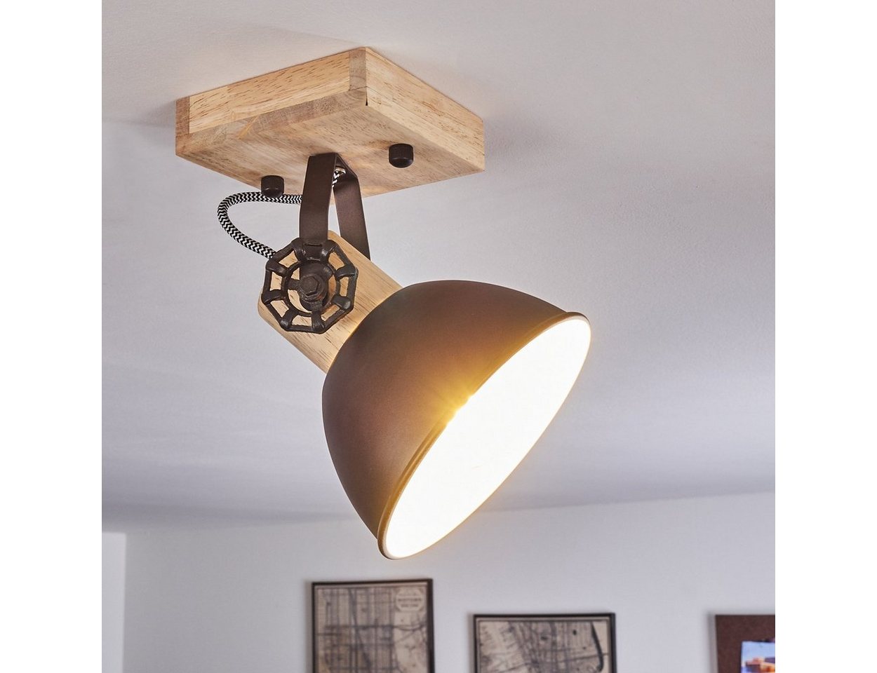 hofstein Deckenleuchte »Cotes« verstellbare Wandlampe aus Metall/Holz in Anthrazit/Weiß/Braun, ohne Leuchtmittel, 1xE27, Wandspot im Retro/Vintage Design