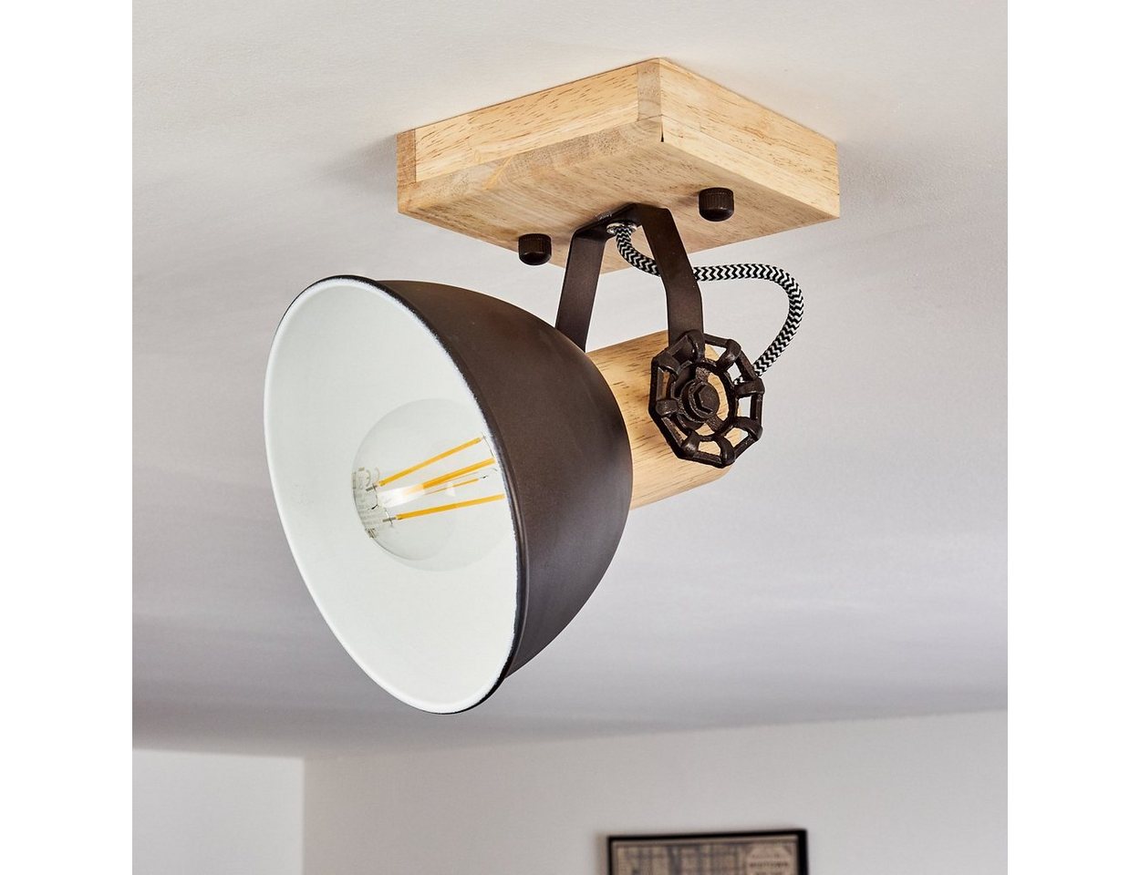 hofstein Deckenleuchte »Cotes« verstellbare Wandlampe aus Metall/Holz in Anthrazit/Weiß/Braun, ohne Leuchtmittel, 1xE27, Wandspot im Retro/Vintage Design Bild 2
