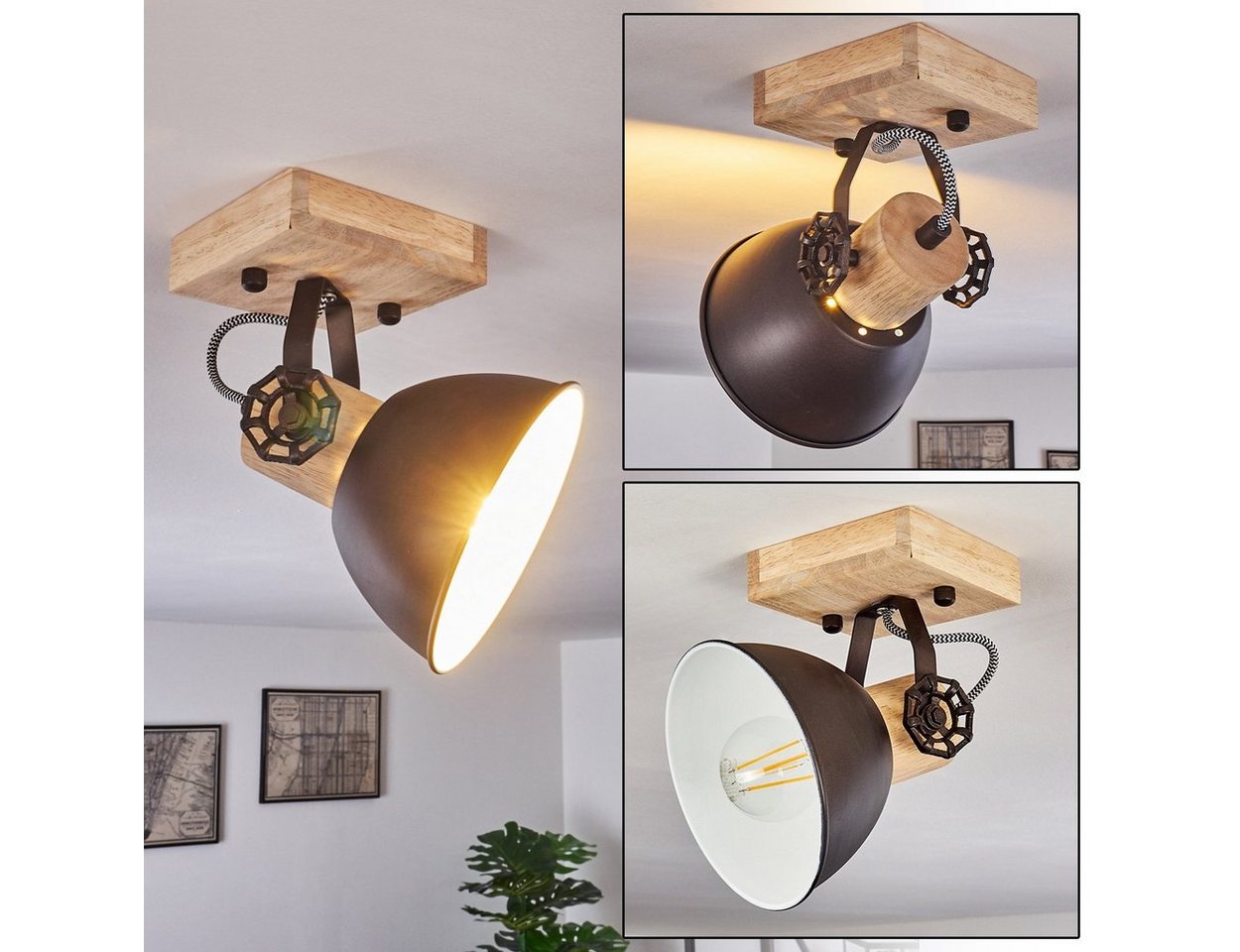 hofstein Deckenleuchte »Cotes« verstellbare Wandlampe aus Metall/Holz in Anthrazit/Weiß/Braun, ohne Leuchtmittel, 1xE27, Wandspot im Retro/Vintage Design Bild 4