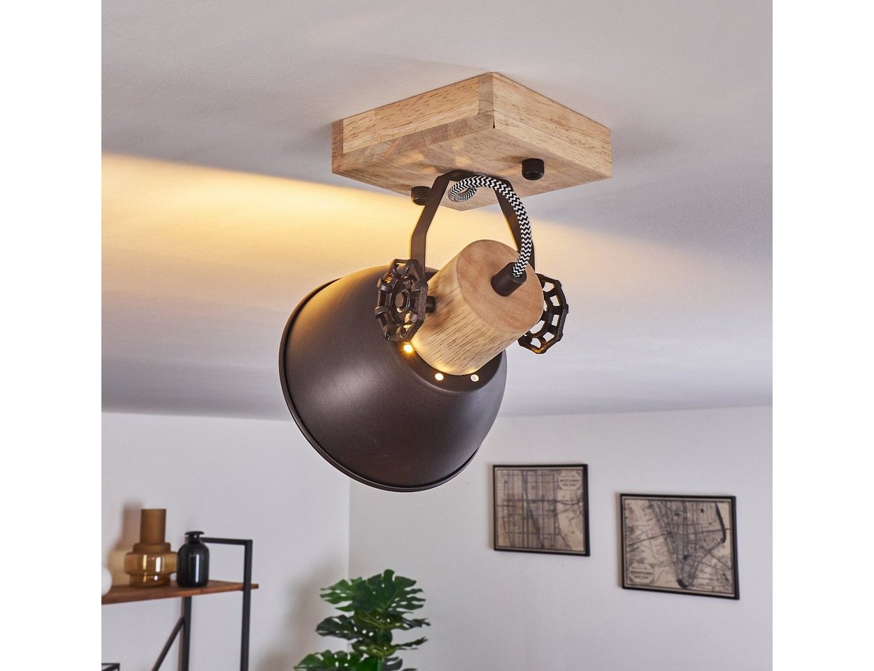 hofstein Deckenleuchte »Cotes« verstellbare Wandlampe aus Metall/Holz in Anthrazit/Weiß/Braun, ohne Leuchtmittel, 1xE27, Wandspot im Retro/Vintage Design Bild 5