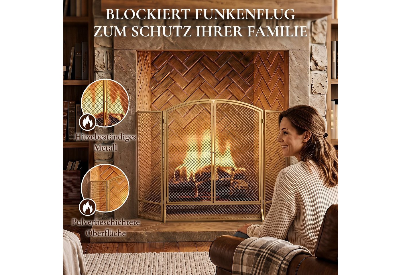 HOMCOM Kamingitter hitzebeständiges Metallschutzgitter (Set, 1-tlg., 1x Kaminschutzgitter), 3-teilig klappbar, mit Doppeltüren Bild 5