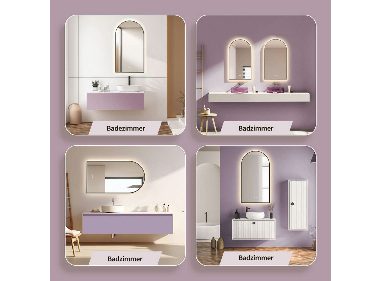 HOKO Badspiegel in Bogenform mit Anti-Beschlag und Rahmen in Gold, Schwarz oder WeiB (50x90 cm LED-Wandspiegel in Bogenform mit weißem Aluminiumrahmen, mit Memory-Funktion, Touch-Schalter und Lichtfarbe 2700 bis 6500 K), für Bad, Gäste-WC und Einzelwaschtisch, hochkant/quer, IP44, Modesto Bild 4