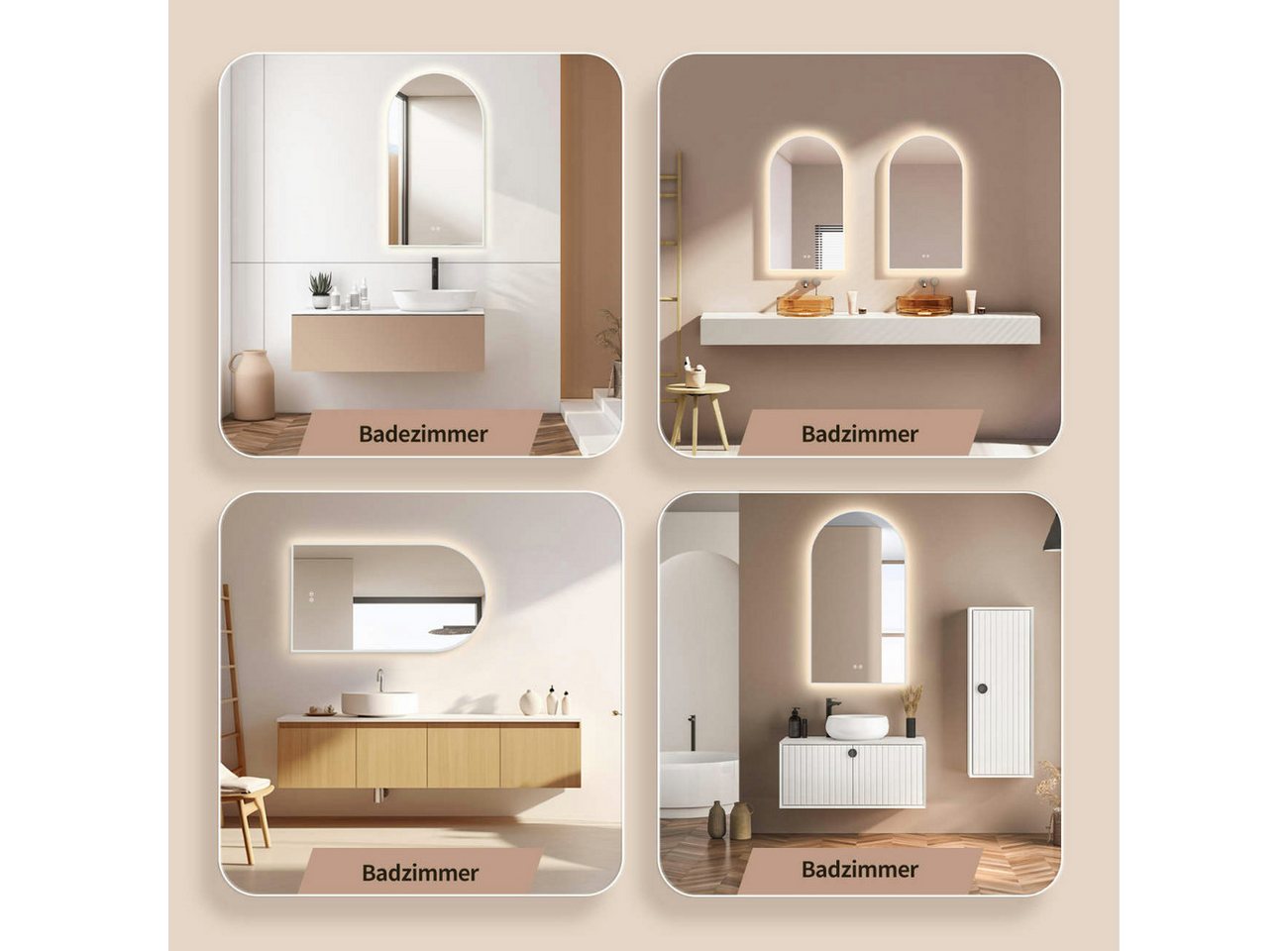 HOKO Badspiegel in Bogenform mit Anti-Beschlag und Rahmen in Gold, Schwarz oder WeiB (50x90 cm LED-Wandspiegel in Bogenform mit weißem Aluminiumrahmen, mit Memory-Funktion, Touch-Schalter und Lichtfarbe 2700 bis 6500 K), für Bad, Gäste-WC und Einzelwaschtisch, hochkant/quer, IP44, Modesto Bild 5