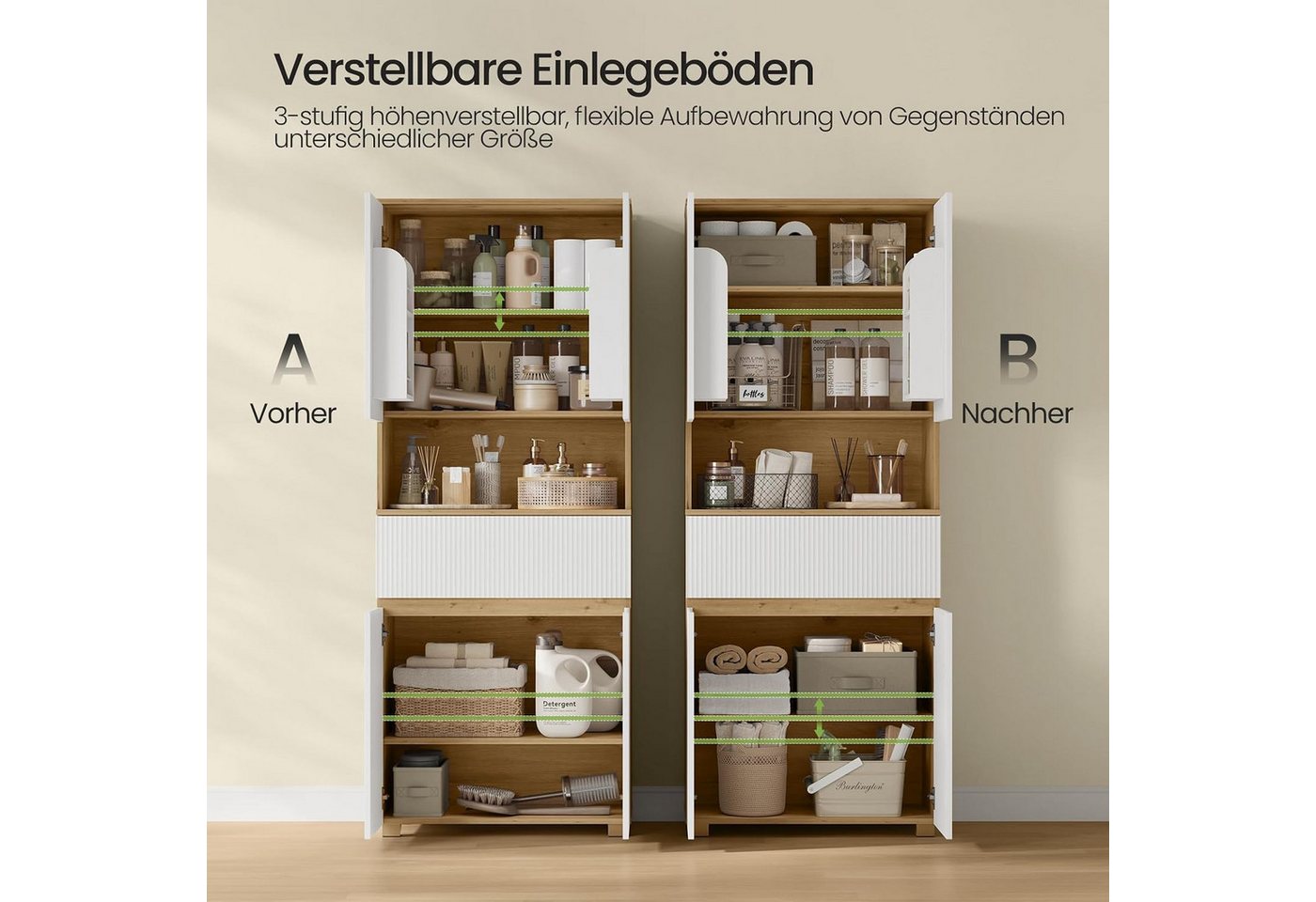 EUGAD Badkommode (1 St), Badschrank, Mit 4 Türen, 1 offenem Fach, 1 Schublade