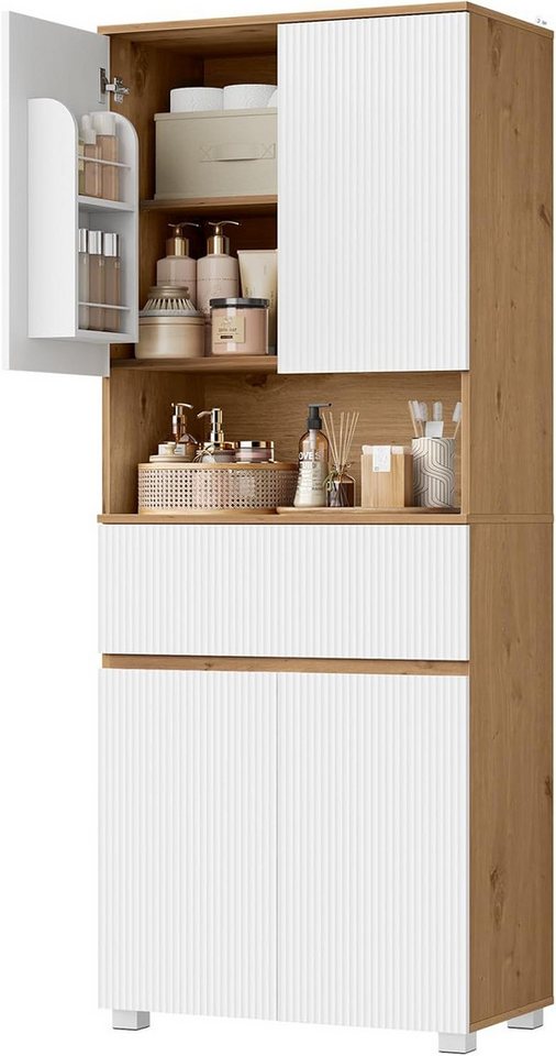 EUGAD Badkommode (1 St), Badschrank, Mit 4 Türen, 1 offenem Fach, 1 Schublade Bild 3