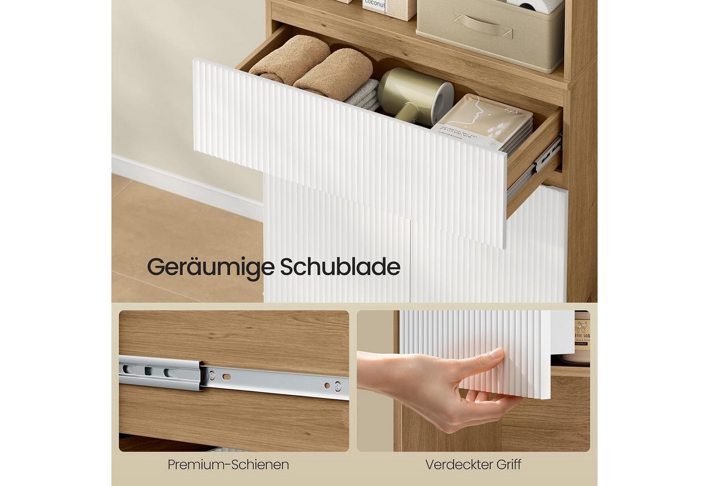 EUGAD Badkommode (1 St), Badschrank, Mit 4 Türen, 1 offenem Fach, 1 Schublade Bild 4