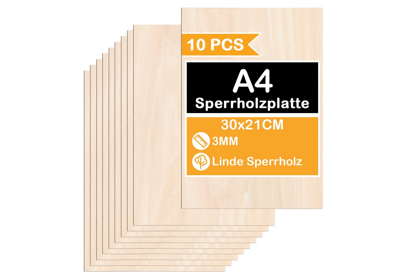 Clanmacy Bastelnaturmaterial Sperrholzplatte Linde 3mm Birkensperrholz Dünne Holz-Zuschnitte,10xA4, (10-tlg) Bild 4