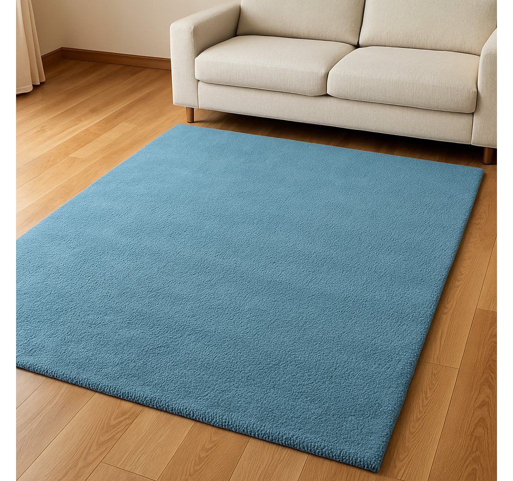 TaCa Home Teppich Supersoft Kurzflor-Teppich Uni, rechteckig, Höhe: 14 mm, Wohnzimmer Schlafzimmer Esszimmer, new hellblau - 50 x 80 cm Bild 3