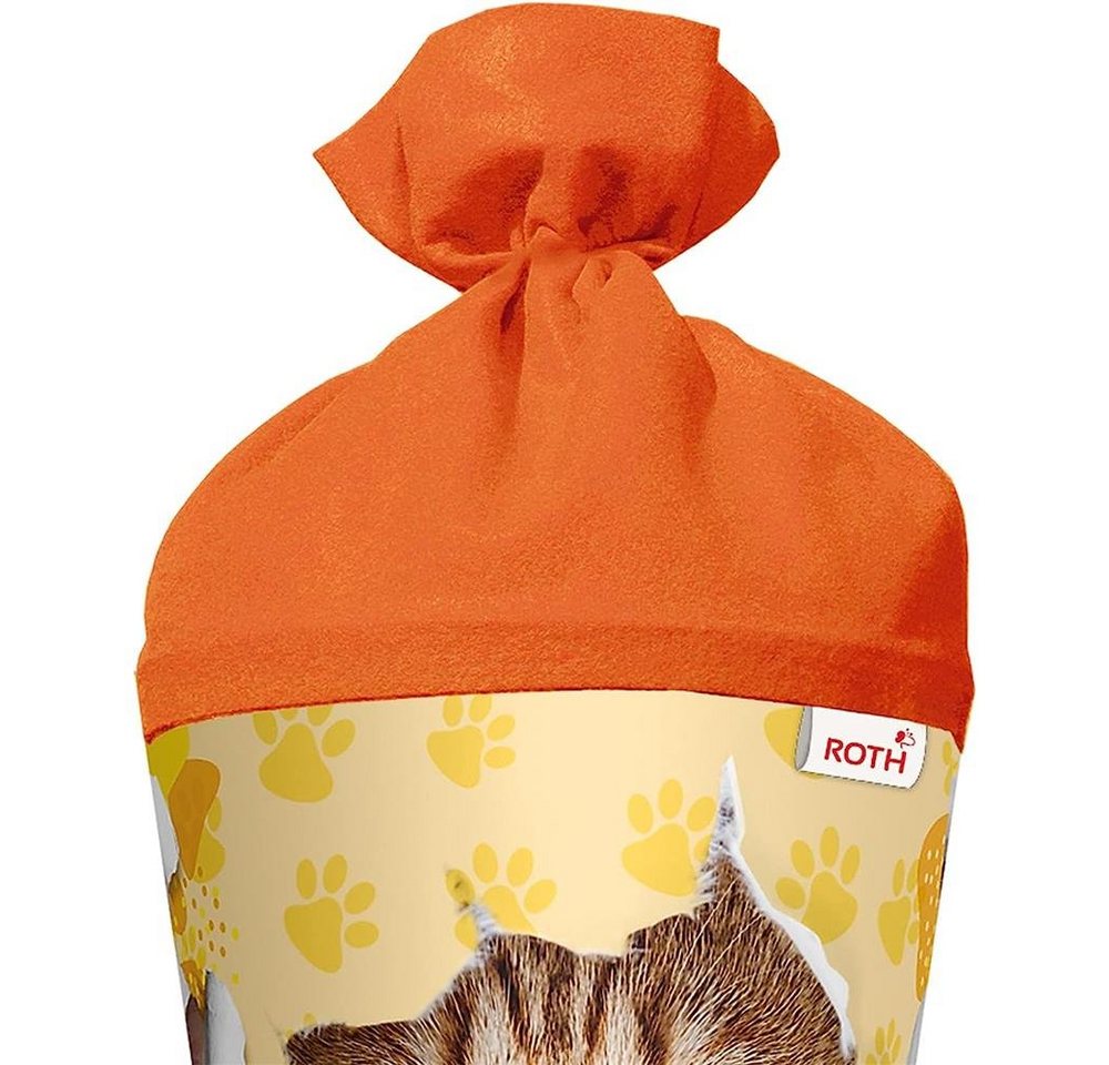 Roth Schultüte Katzenparty, 70 cm, rund, orangefarbiger Filzverschluss, Zuckertüte für Schulanfang