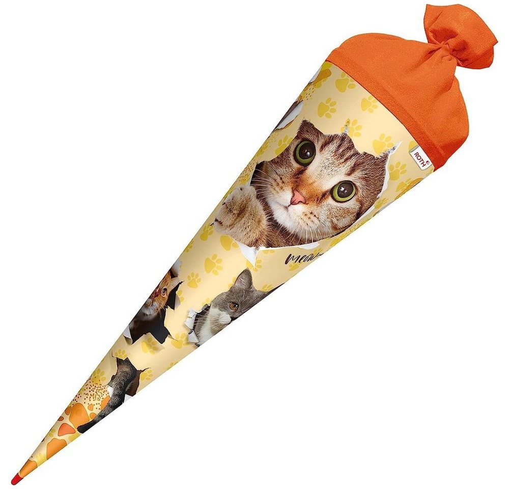Roth Schultüte Katzenparty, 70 cm, rund, orangefarbiger Filzverschluss, Zuckertüte für Schulanfang Bild 3