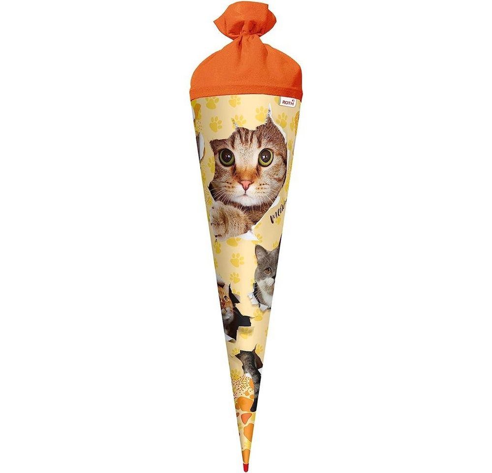 Roth Schultüte Katzenparty, 70 cm, rund, orangefarbiger Filzverschluss, Zuckertüte für Schulanfang Bild 4