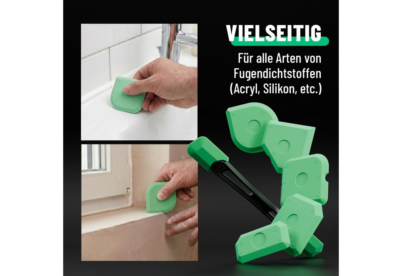 greate. Fugenspachtel 2x Silikon Abzieher Fugen Set 7-teilig - Fugenglätter Silikon (2-St) Macht präzises Glätten auch dort möglich, wo man sonst kaum hinkommt Bild 3