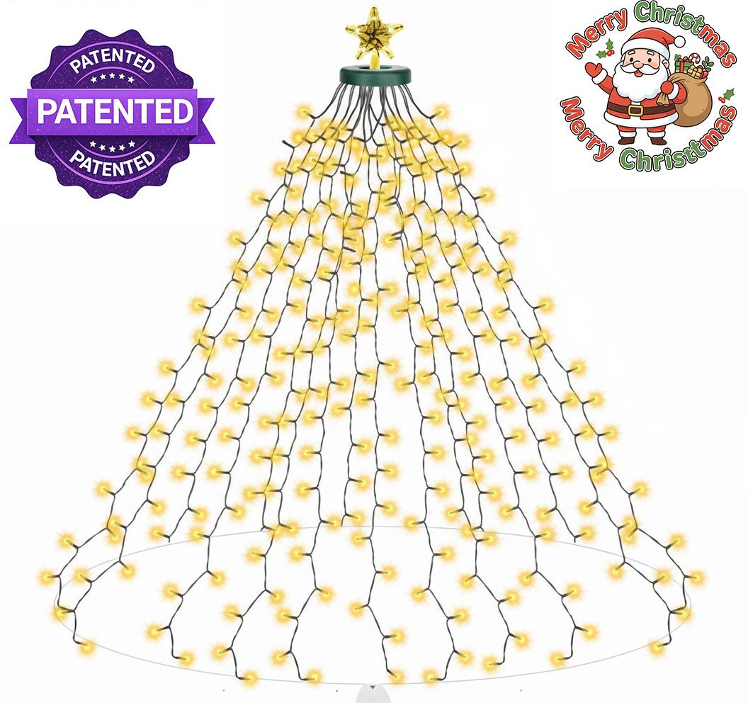 SERBASIC LED-Lichterkette Weihnachtsbaum,Christbaumbeleuchtung mit Ring und Stern,Timer 8 Modi, 16 Stränge, Speicher, für Außen Innen, 150cm bis 220cm Tannenbaum Bild 4