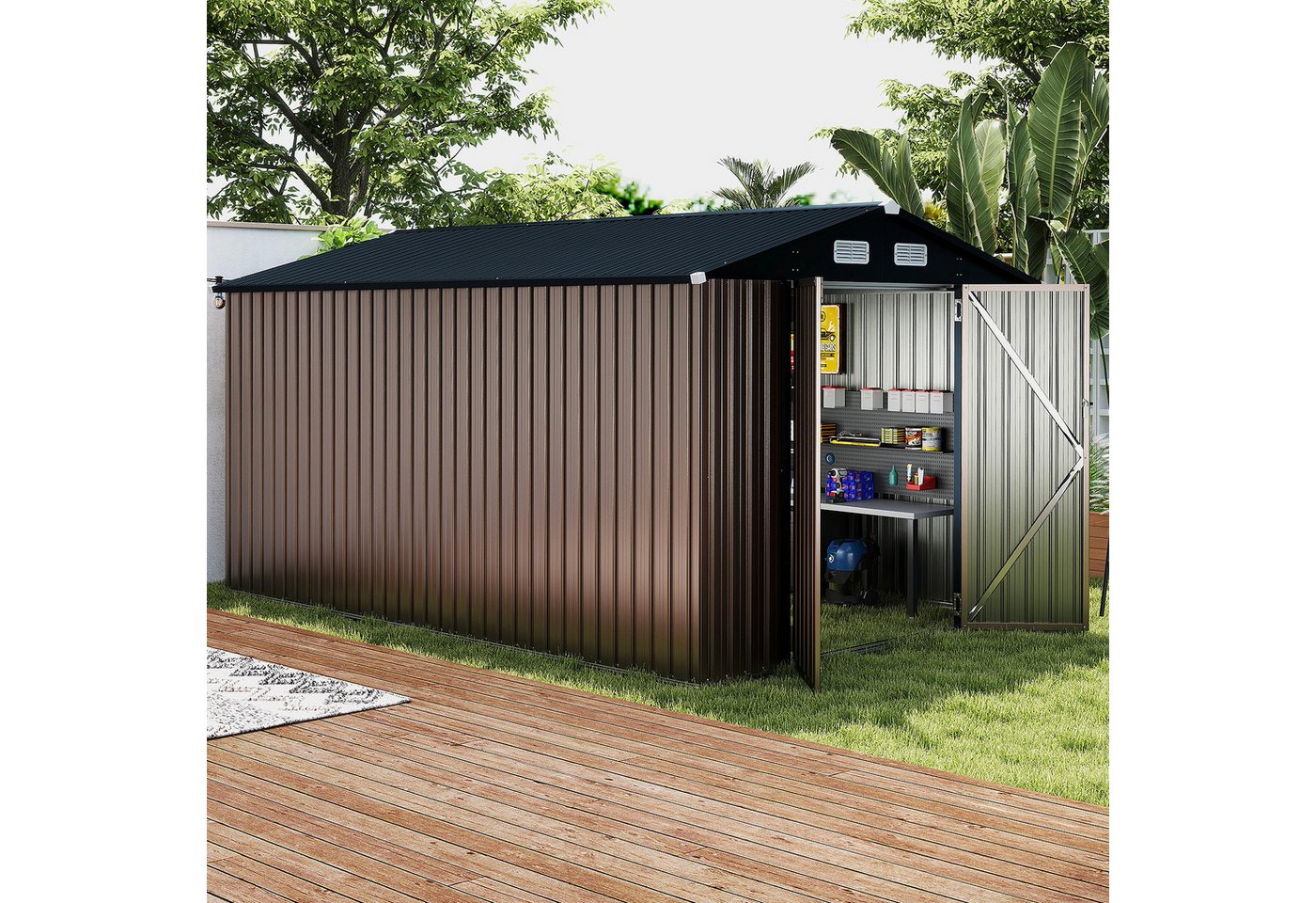 COSTWAY Gerätehaus, BxT: 350x223 cm, Geräteschuppen, Gartenhaus, mit abschließbaren Türen & Schlüsseln